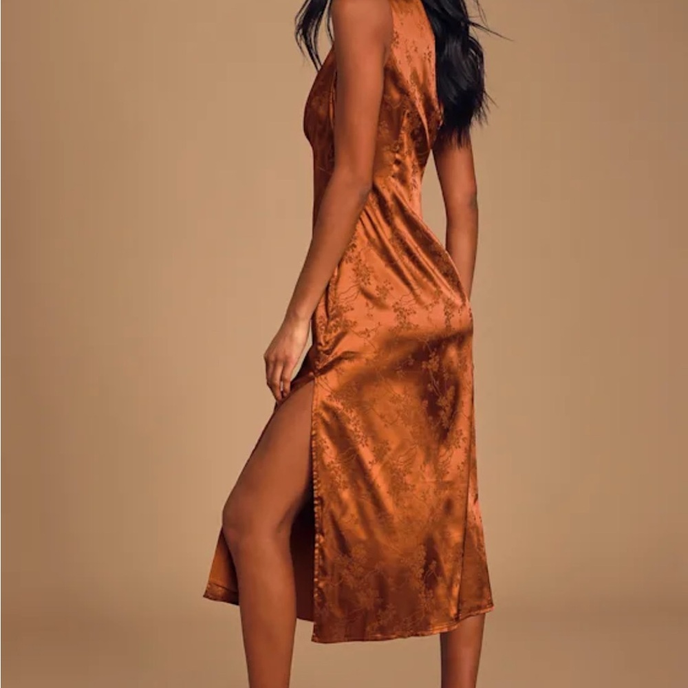 Elegant Brown Satin Slip Dress - Picture 2 of 7